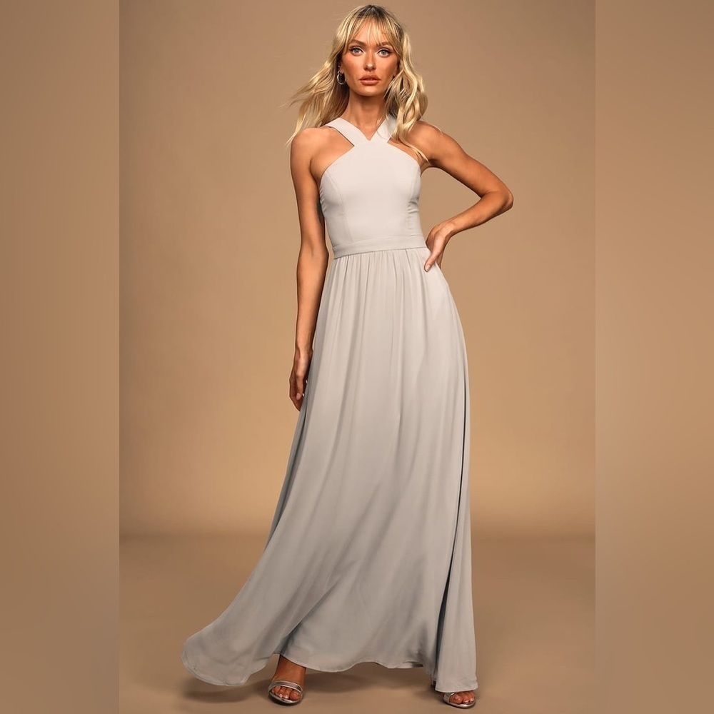 Lulu's Womens Size XS Air of Romance Grey Maxi Dress Bridesmaid Formal Prom